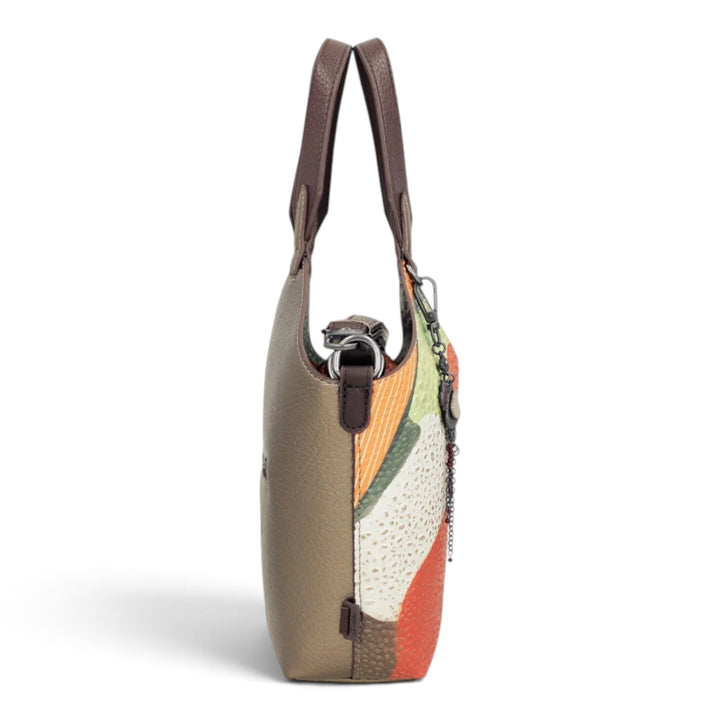 ada-shoes.ro Anekke Odyssey 2-in-1 handbag in beige and multi-colored print with dual handles, side view