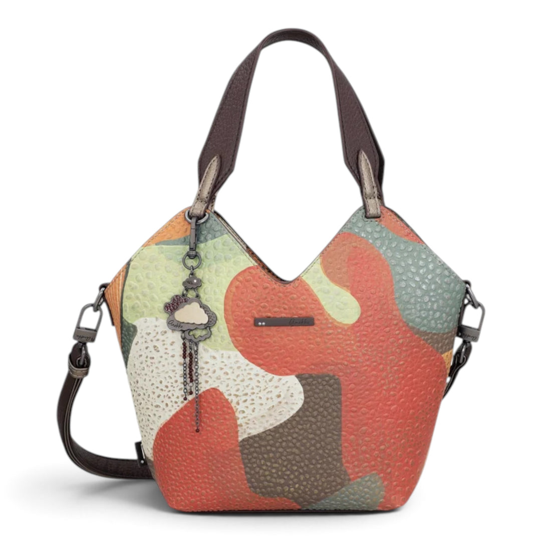 ada-shoes.ro Anekke Odyssey 2-in-1 handbag with a colourful textured print, two handles, and a detachable strap.