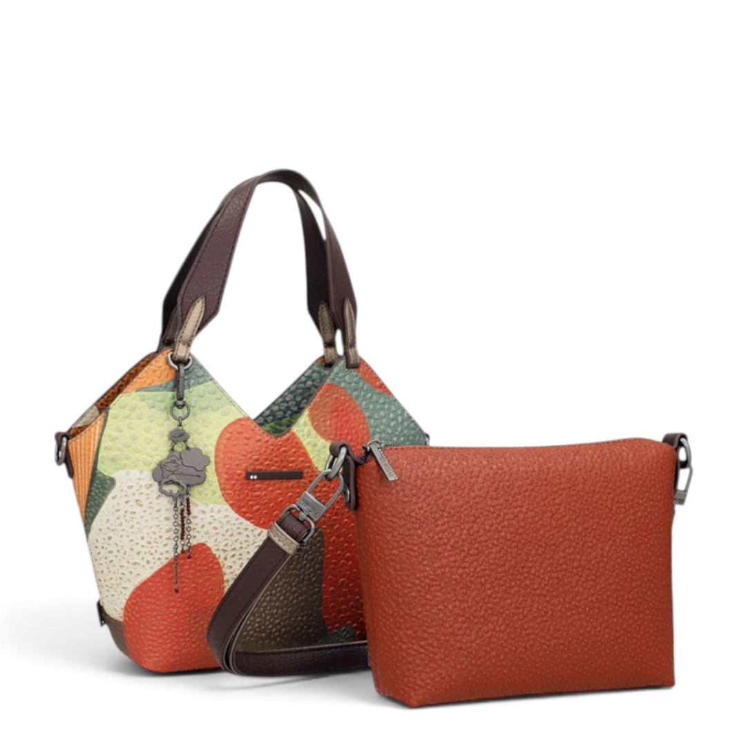 ada-shoes.ro Anekke Odyssey 2-in-1 handbag with colorful patterned print and a separate textured brown crossbody bag