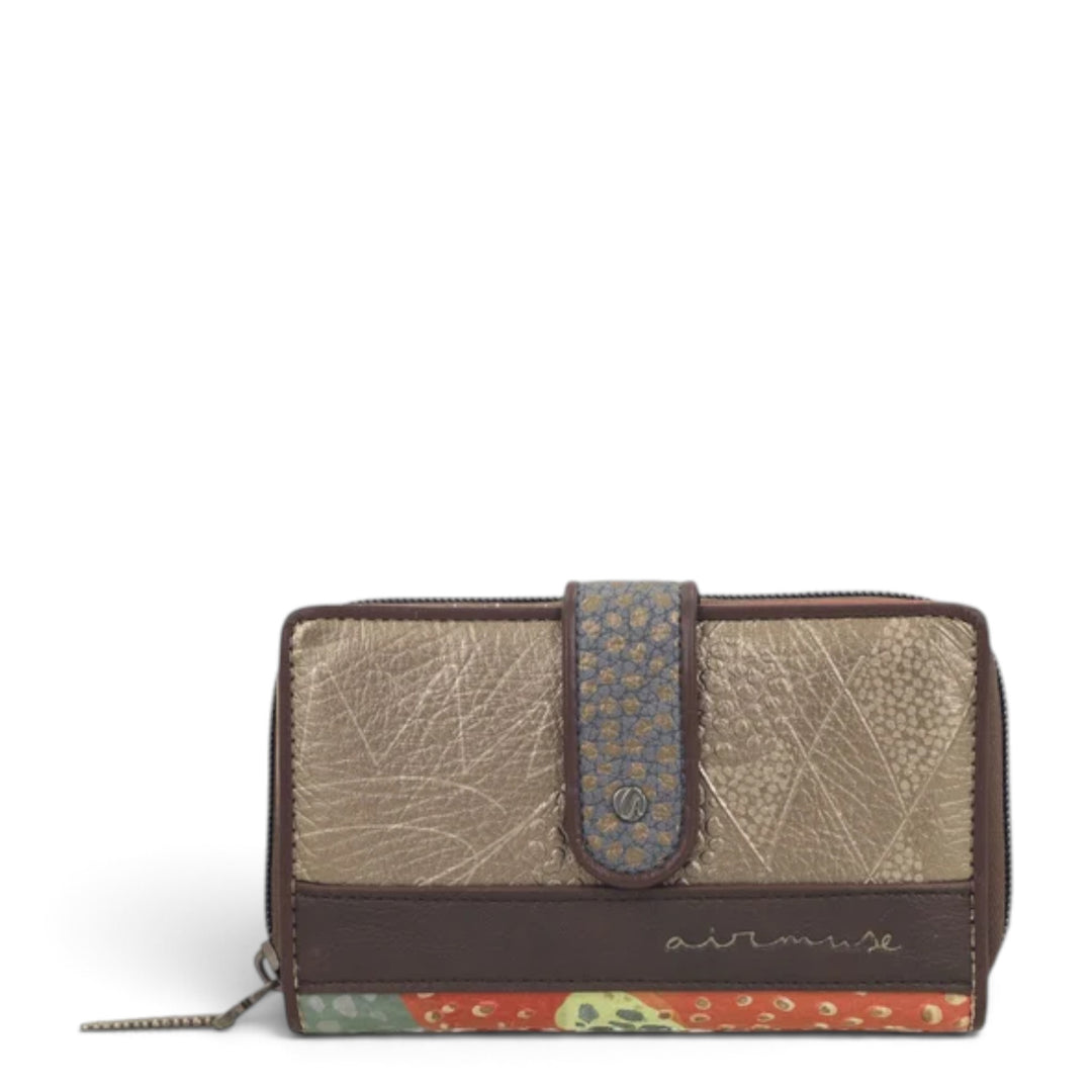 ada-shoes.ro Anekke Odyssey medium rigid wallet in metallic bronze and multi-colored PU with RFID protection and zipper