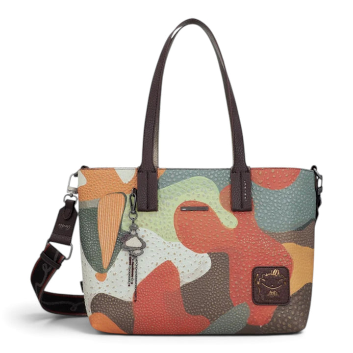ada-shoes.ro Anekke Odyssey 2-in-1 shopper bag featuring a colourful abstract pattern, dual handles, and a shoulder strap.