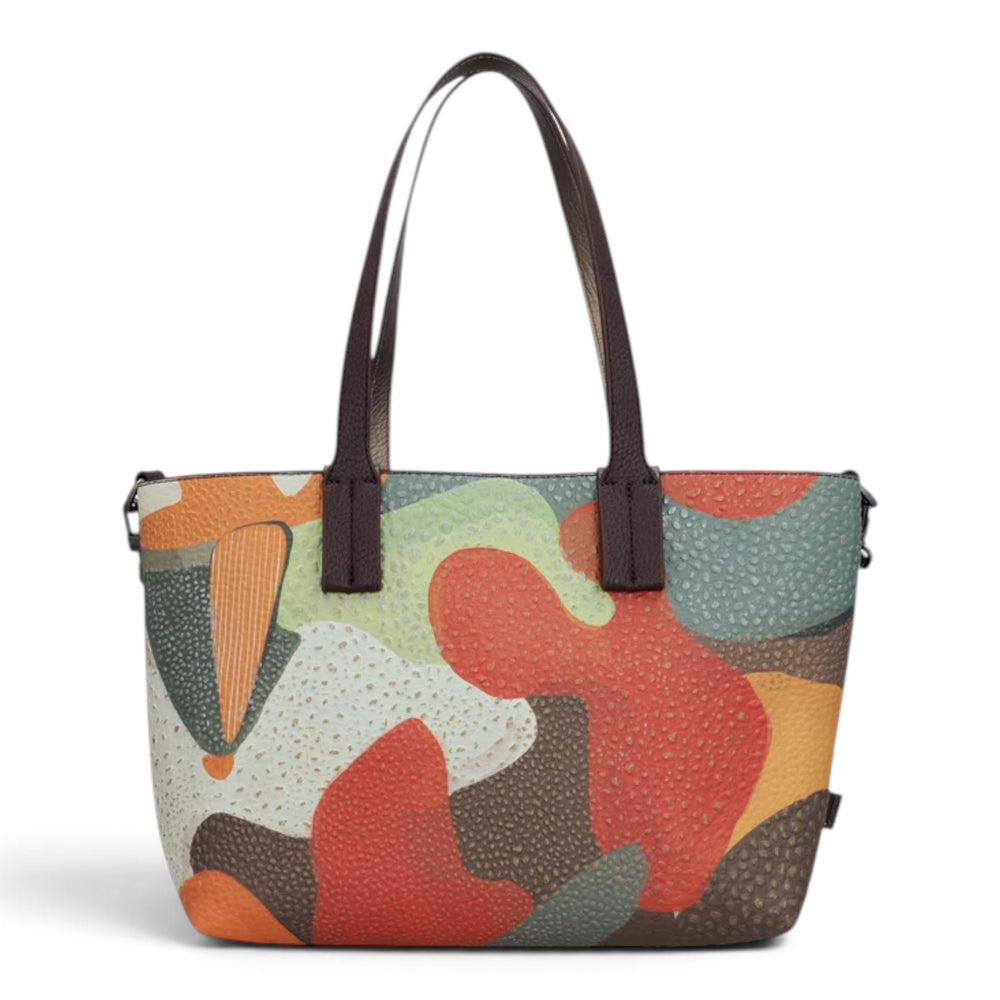 ada-shoes.ro Anekke Odyssey 2-in-1 shopper bag with a colorful abstract pattern and dark brown handles