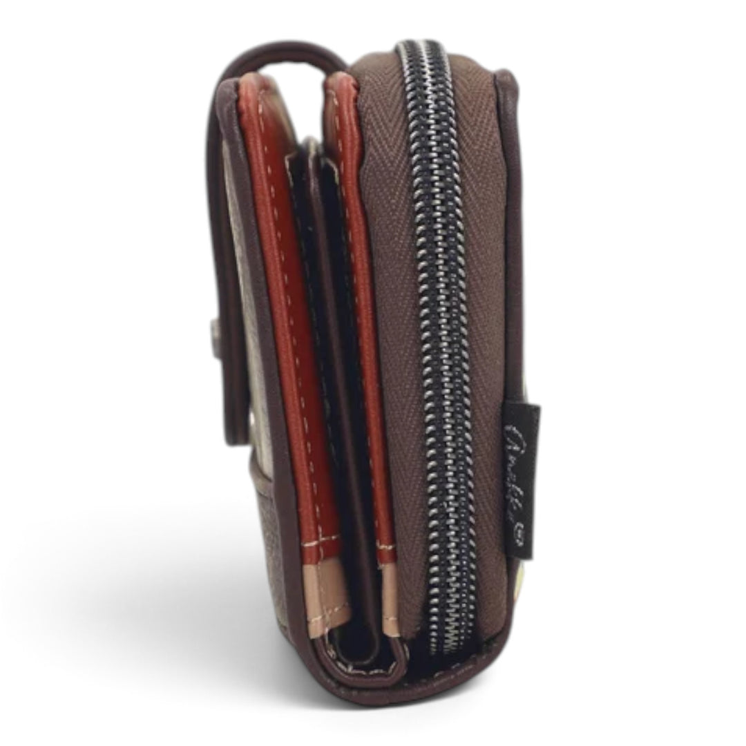 ada-shoes.ro Anekke Odyssey medium rigid wallet in brown PU leather with side zipper and flap closure
