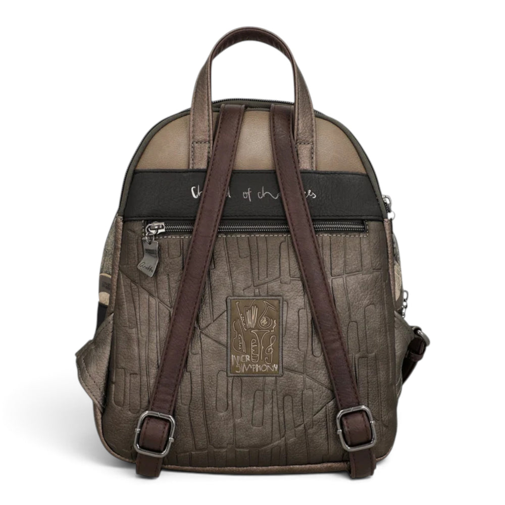 ada-shoes.ro Anekke Orchestra casual backpack in metallic bronze with adjustable brown straps and rear zip pocket