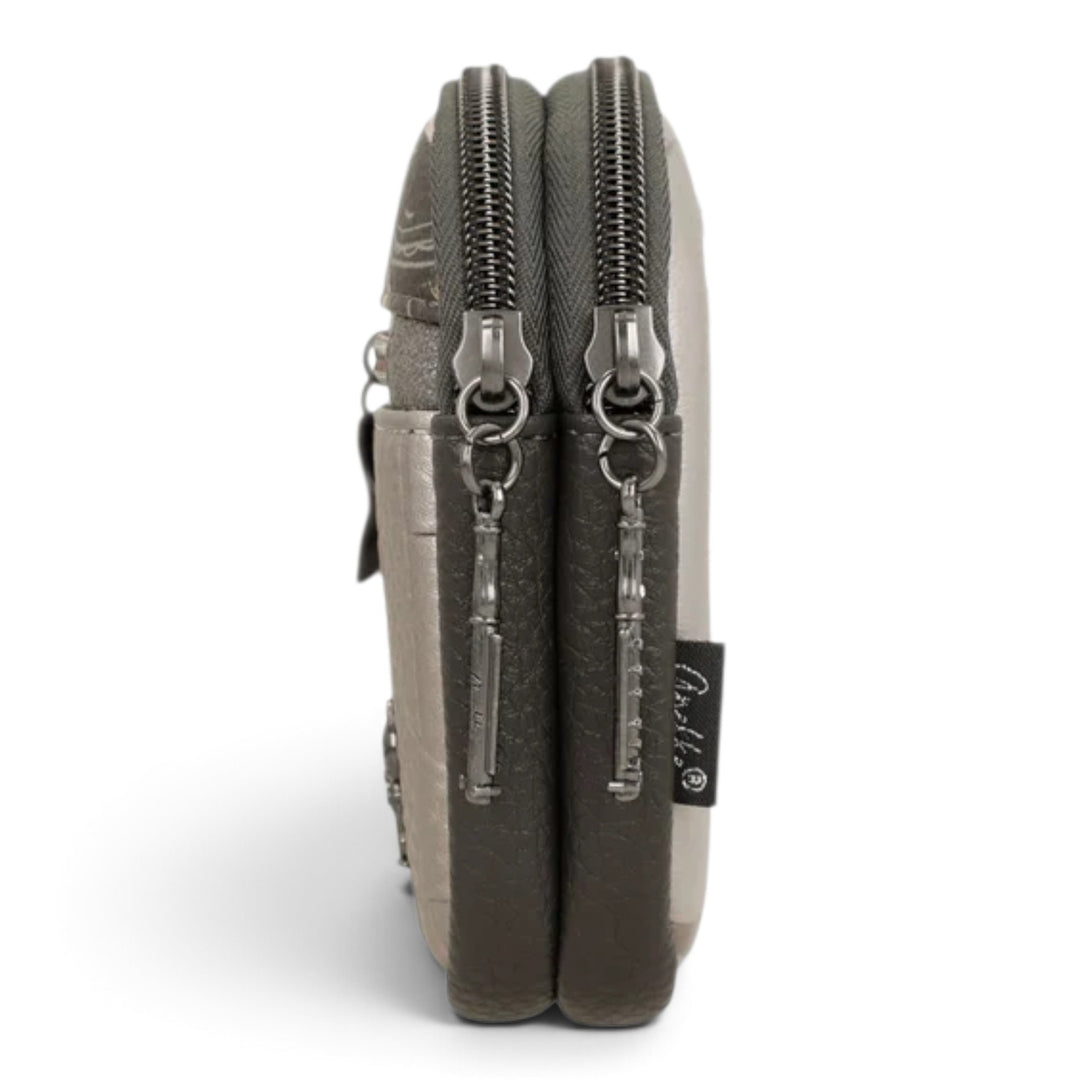 ada-shoes.ro Anekke Orchestra casual bag with two zipped compartments and metallic grey finish, side view