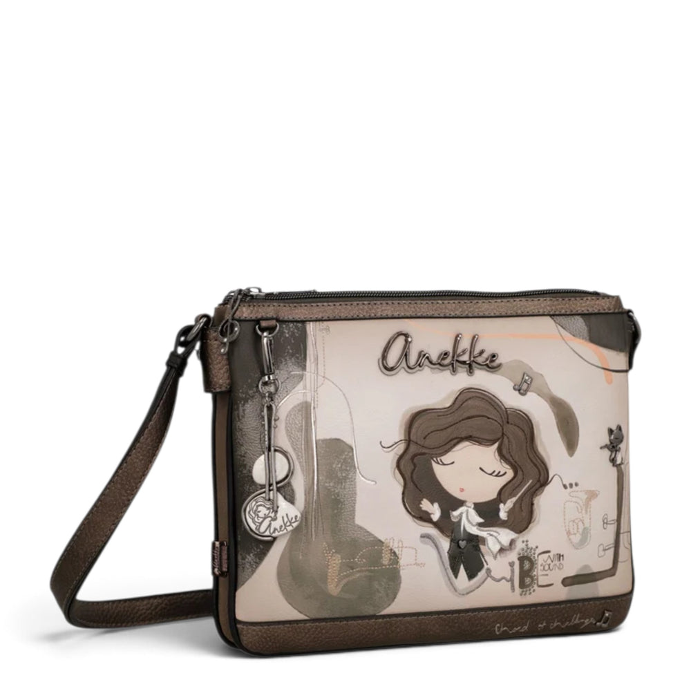 ada-shoes.ro Anekke Orchestra crossbody bag with artistic music-themed illustration, zip closure, and adjustable strap.