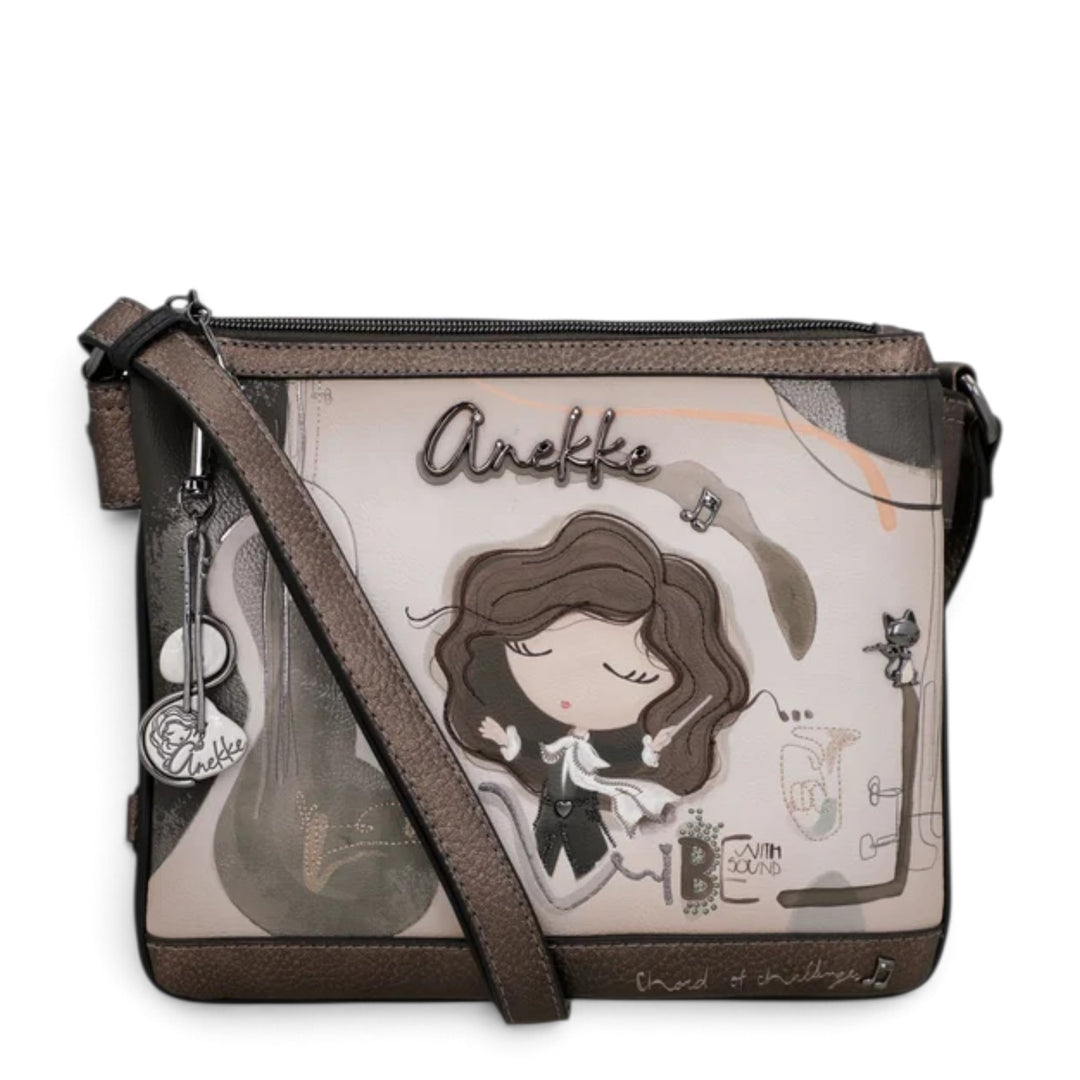 ada-shoes.ro Anekke Orchestra crossbody bag with musical theme print, adjustable strap, and zip closure.