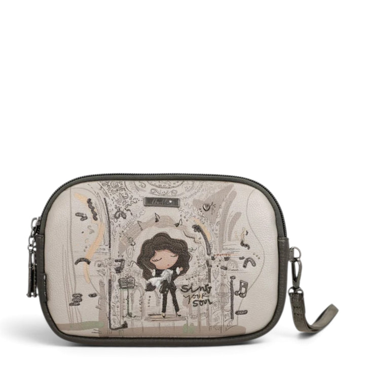 ada-shoes.ro Anekke Orchestra crossbody bag with musical print, two zip compartments, and adjustable strap.