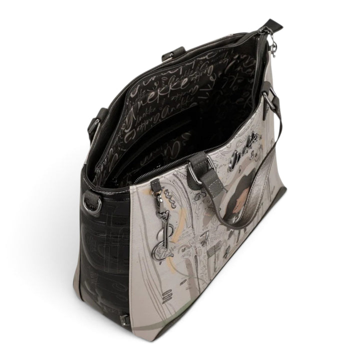 ada-shoes.ro Anekke Orchestra casual handbag with artistic print, zip closure, and interior lining on a white background.