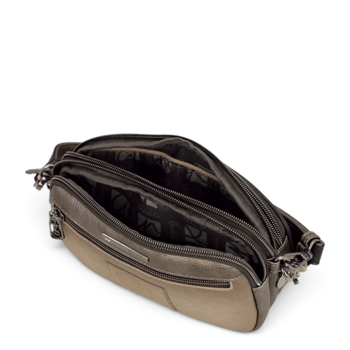 ada-shoes.ro Anekke Essence taupe crossbody bag with multiple zippered compartments and branded interior lining.