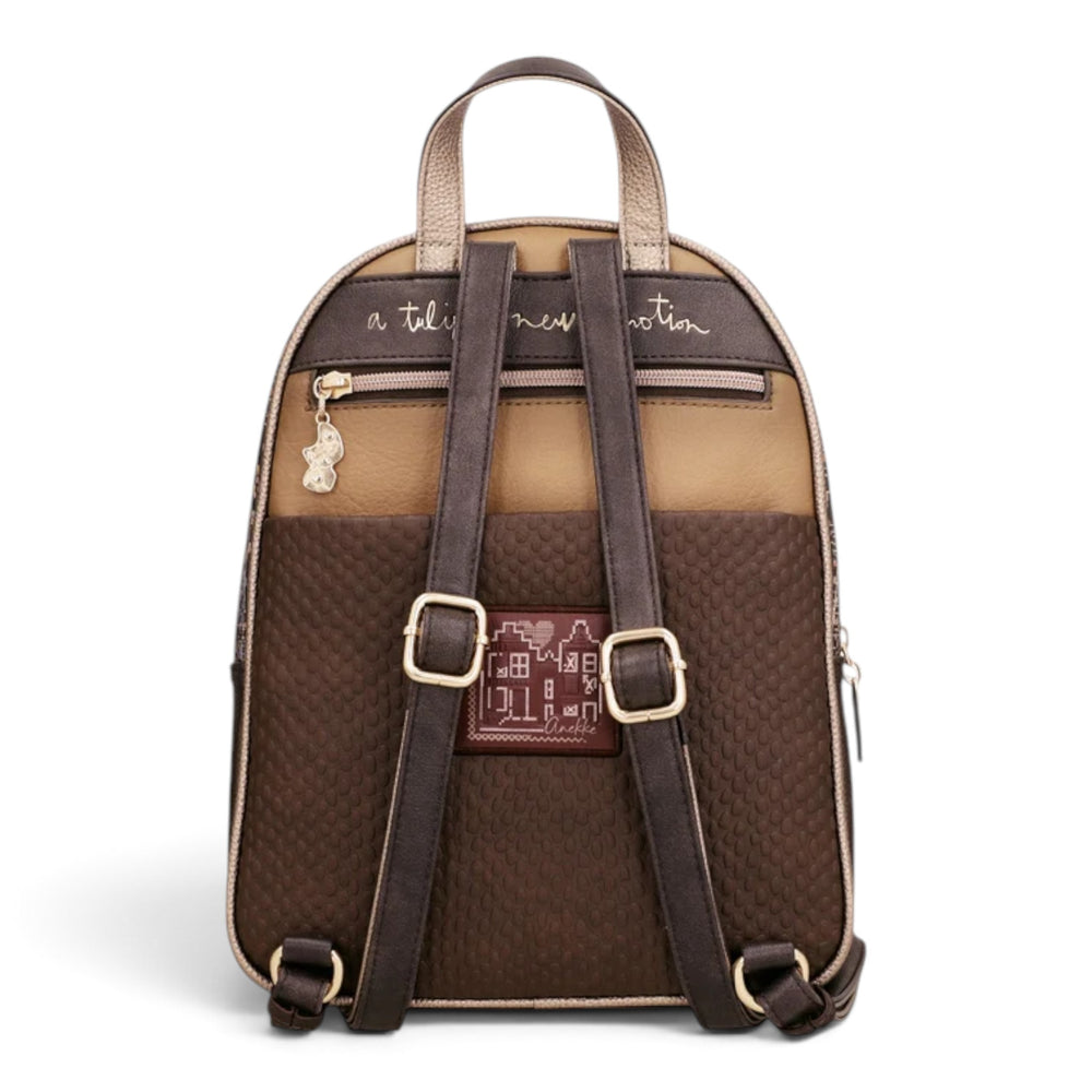 ada-shoes.ro Anekke Tulip casual backpack in brown and beige polyester with adjustable straps and rear zip pocket