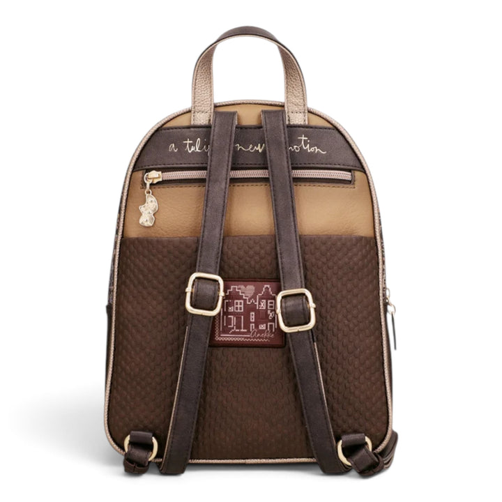 ada-shoes.ro Anekke Tulip casual backpack in brown and beige polyester with adjustable straps and rear zip pocket