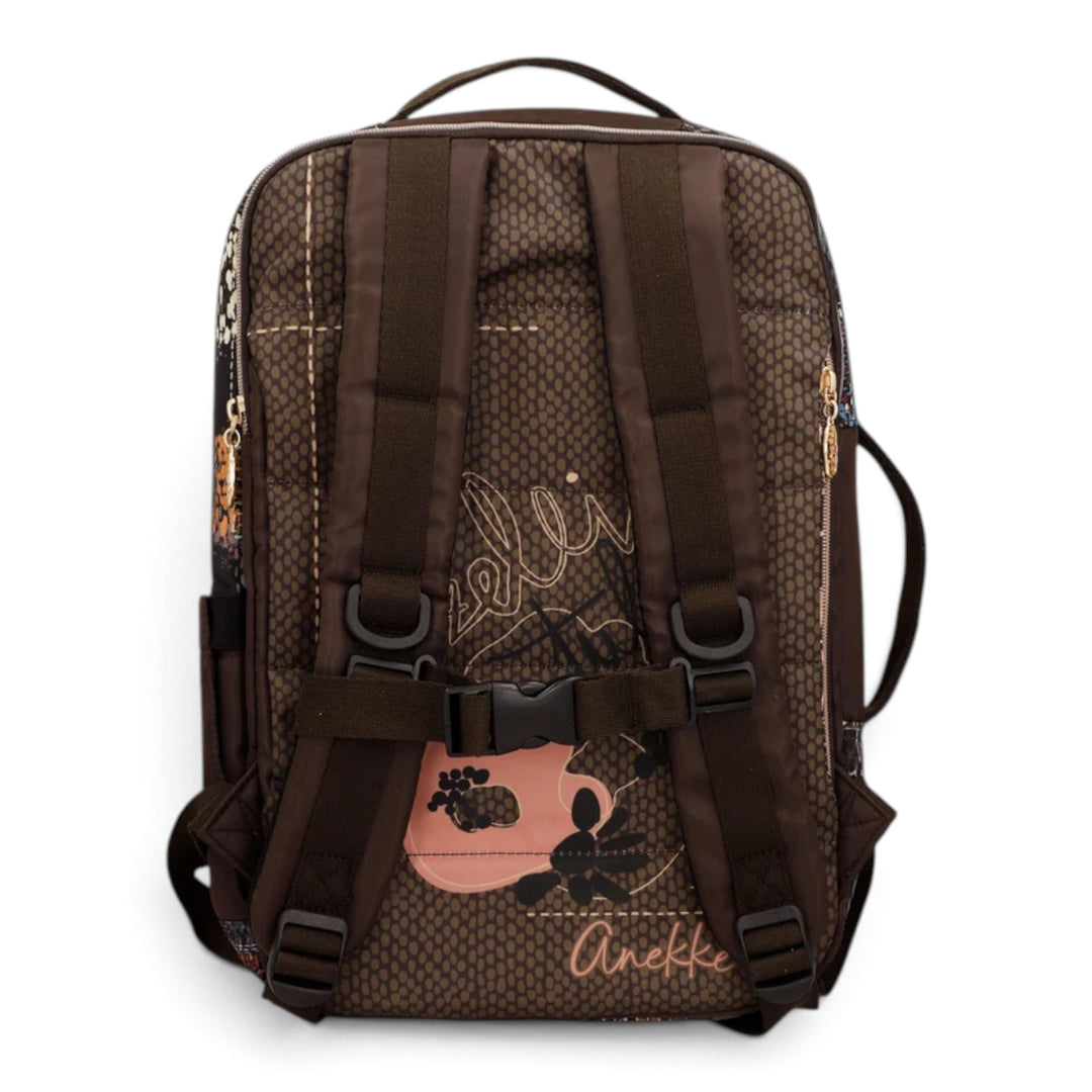 ada-shoes.ro Anekke Tulip travel backpack in brown polyester with floral print and adjustable straps