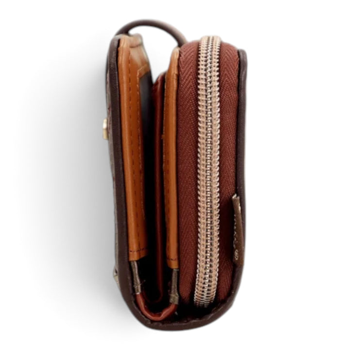 ada-shoes.ro Anekke Tulip medium wallet in brown faux leather with side zipper coin compartment and flap closure