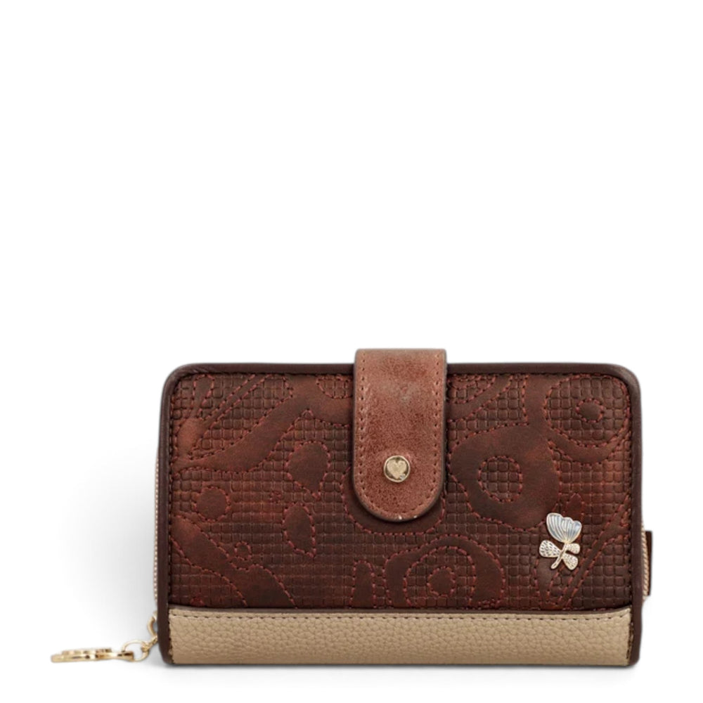 ada-shoes.ro Anekke Tulip medium brown faux leather wallet with RFID protection, flap closure, and decorative charm.