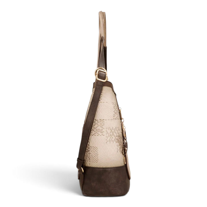 ada-shoes.ro Anekke Tulip convertible shoulder bag and backpack in beige and brown polyester with side view