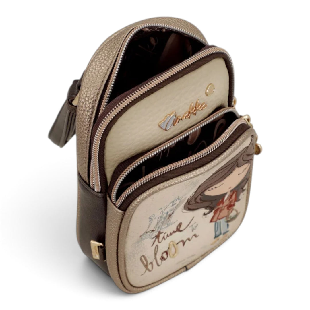 ada-shoes.ro Anekke Tulip crossbody bag with multiple zippered compartments, featuring a whimsical floral design.