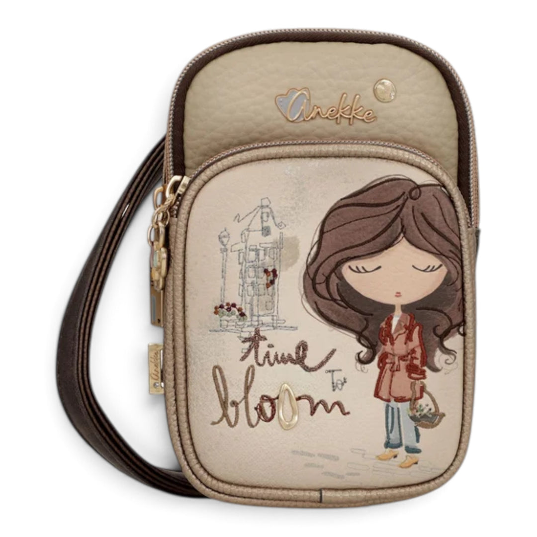 ada-shoes.ro Anekke Tulip crossbody bag with beige synthetic leather, zipper closure, and illustrated girl design