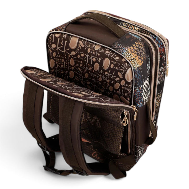ada-shoes.ro Anekke Tulip travel backpack in brown polyester with floral print and multiple zippered compartments