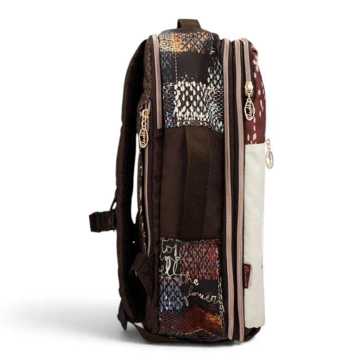 ada-shoes.ro Anekke Tulip travel backpack in brown polyester with floral print and multiple zippered compartments
