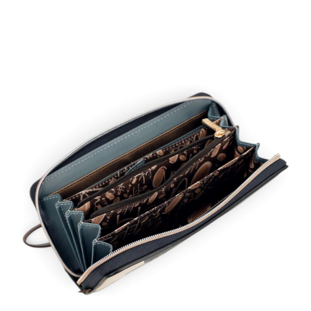 ada-shoes.ro Anekke Tulip large wallet with open zipper, multiple card slots, and patterned interior lining