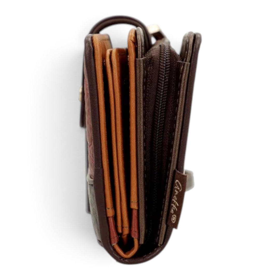 ada-shoes.ro Anekke Tulip large brown wallet with side view showing multiple compartments and zipper closure