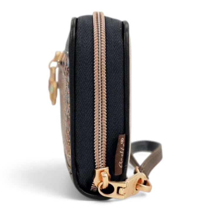 ada-shoes.ro Anekke Tulip large RFID wallet with side view showing zipper closure, wrist strap, and floral design