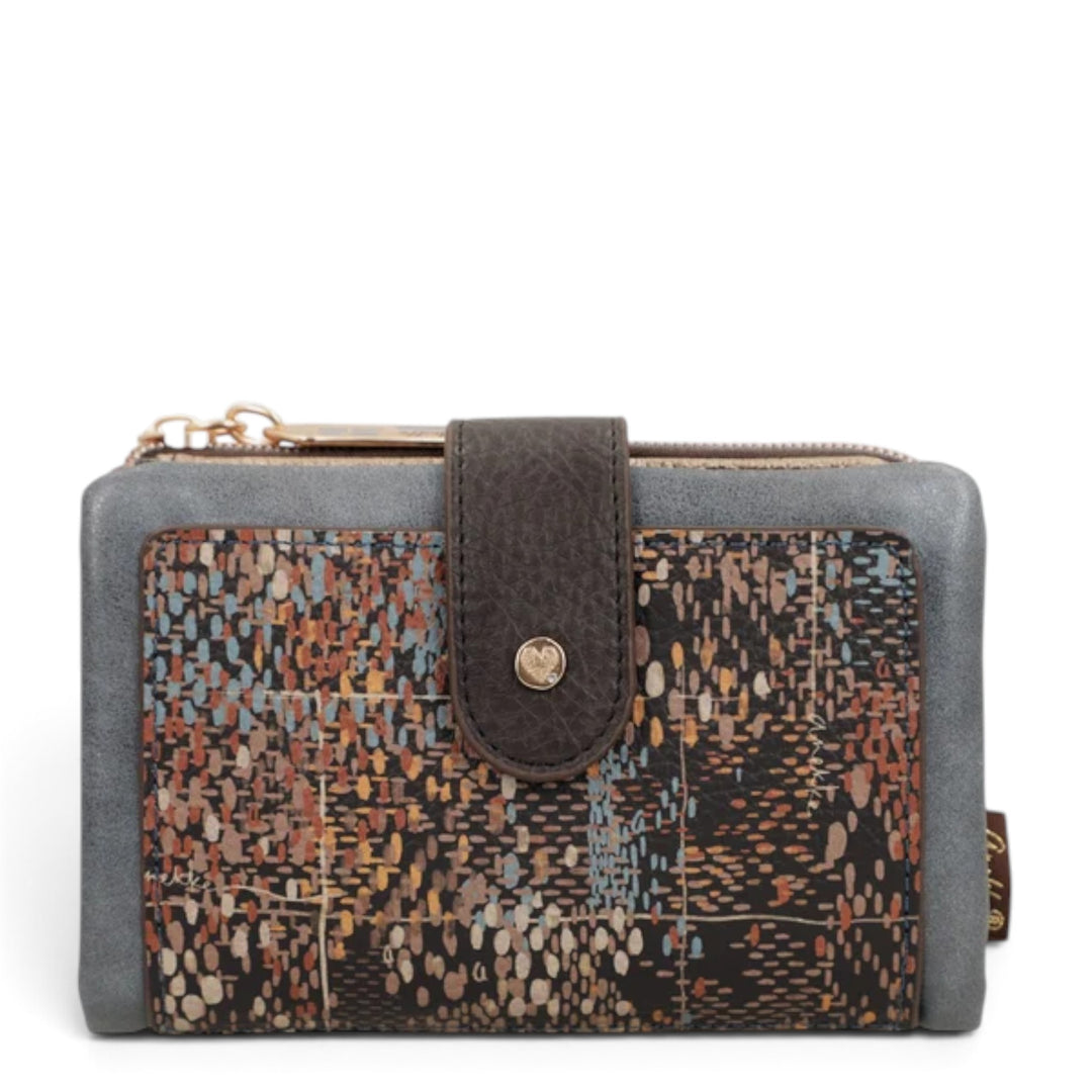 ada-shoes.ro Anekke Tulip medium wallet in multi-coloured patterned PU leather with RFID protection and snap closure.