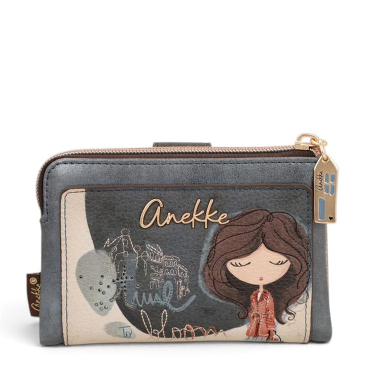 ada-shoes.ro Anekke Tulip medium wallet in grey and beige PU leather with RFID protection and feminine illustration