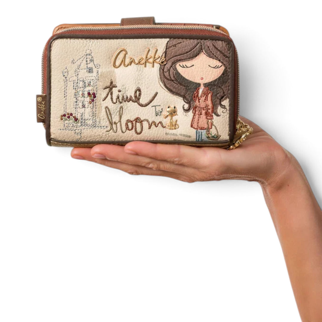 ada-shoes.ro Anekke Tulip medium wallet with RFID protection, featuring illustrated design and zip closure.