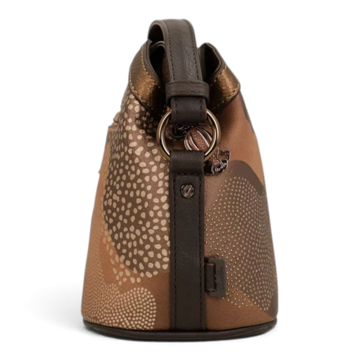 ada-shoes.ro Anekke Voyage crossbody bag in brown and bronze tones with patterned polyester and metallic details.