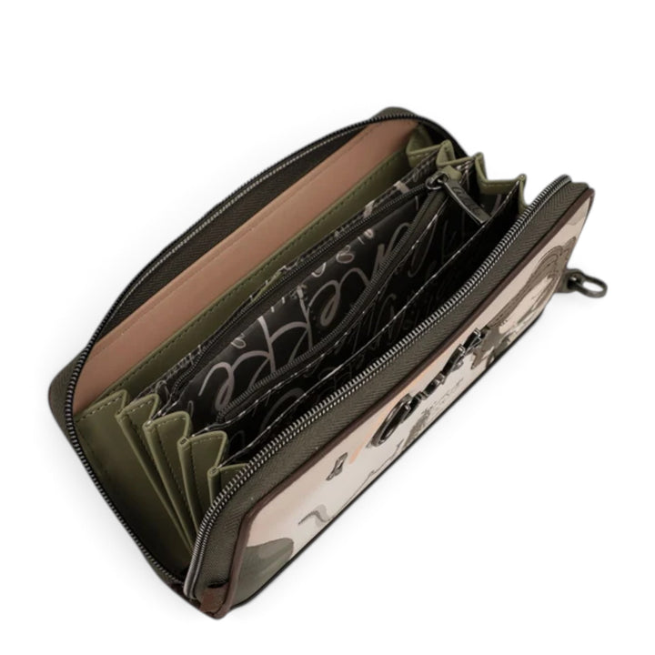 ada-shoes.ro Anekke wallet with open zip closure, showing multiple interior compartments for cards and cash.