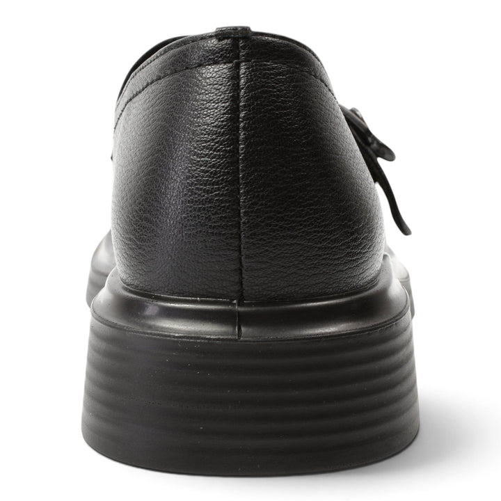 ada-shoes.ro Anna Viotti black casual shoe with a textured leather upper and a thick ribbed platform sole, back view