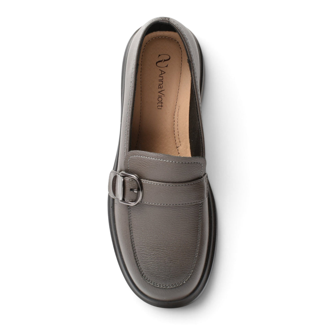 ada-shoes.ro Anna Viotti grey leather casual loafers with a decorative buckle, top-down view
