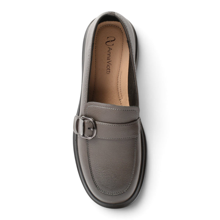 ada-shoes.ro Anna Viotti grey leather casual loafers with a decorative buckle, top-down view