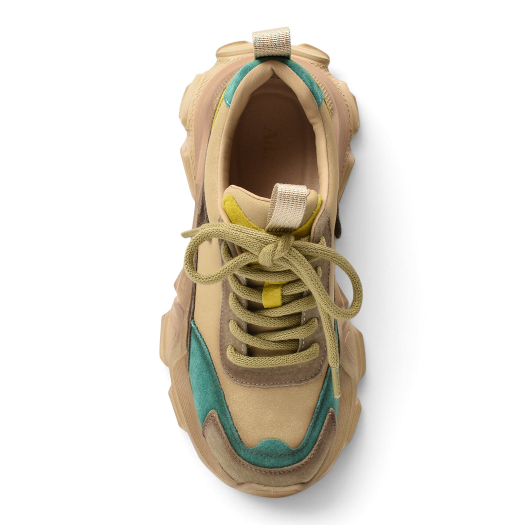 ada-shoes.ro suede sneakers in beige and green with a thick platform sole and lace-up closure