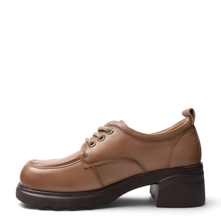 ada-shoes.ro Formazione beige leather casual shoes with lace-up closure and a 4.5 cm platform sole