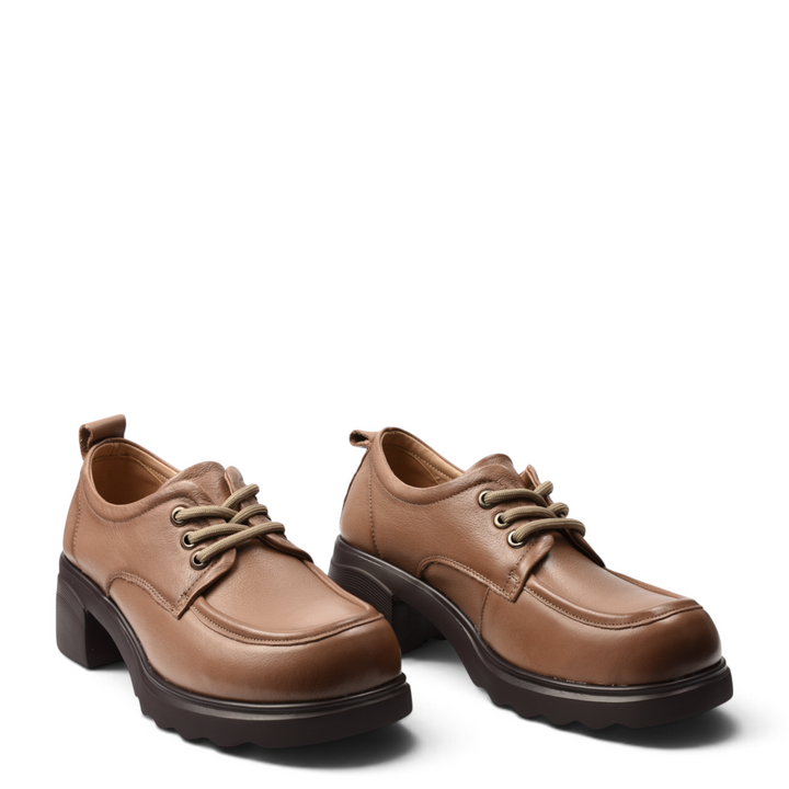 ada-shoes.ro Formazione beige leather casual shoes with lace-up closure and chunky 4.5 cm platform sole