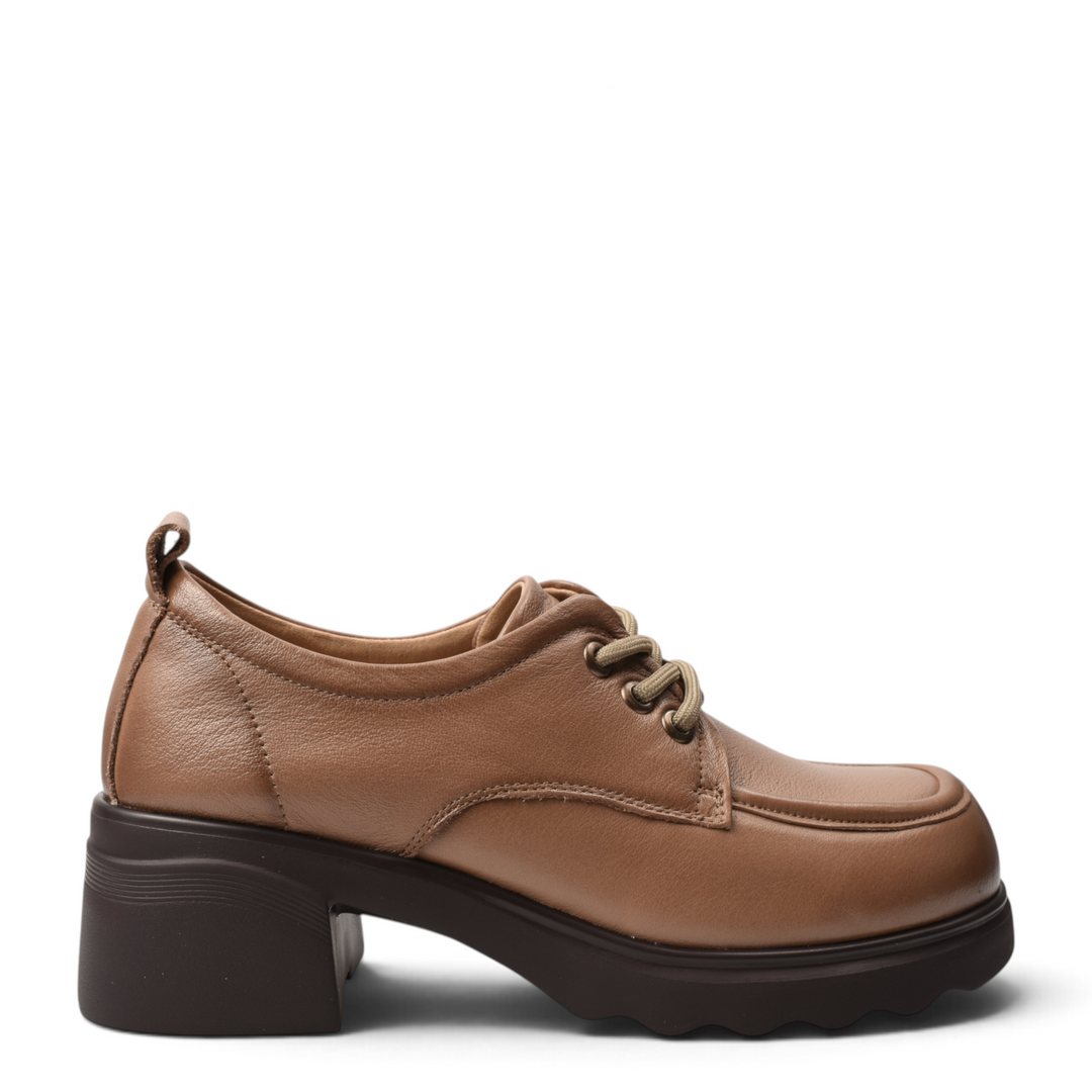 ada-shoes.ro beige leather casual shoes with lace-up closure and a 4.5 cm platform sole for women