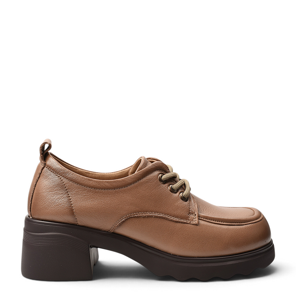 ada-shoes.ro beige leather casual shoes with lace-up closure and a 4.5 cm platform sole for women
