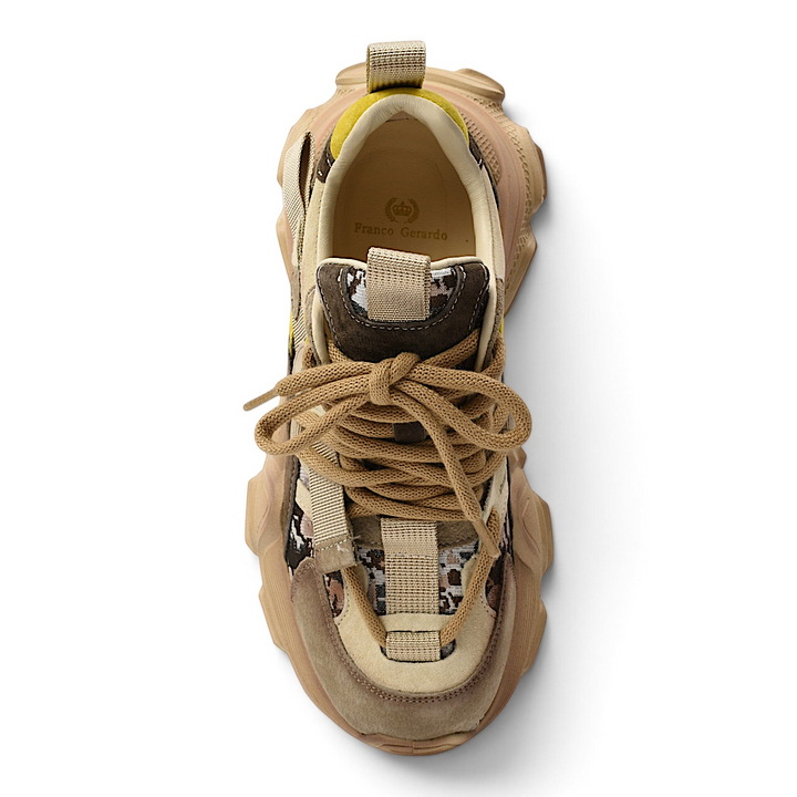 ada-shoes.ro Franco Gerardo beige leather casual sneakers with chunky sole, lace-up closure, and patterned details.