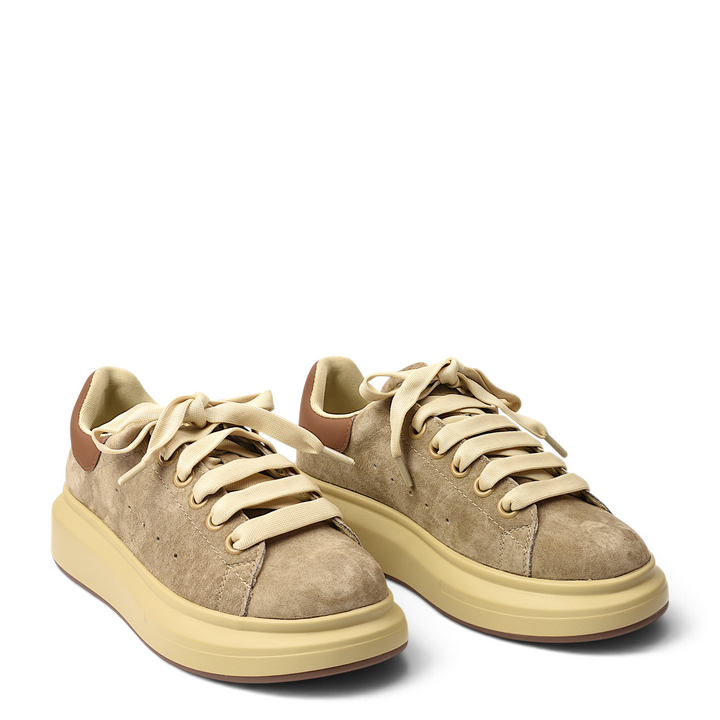 ada-shoes.ro beige suede sneakers with thick platform soles and lace-up closure for a casual feminine look