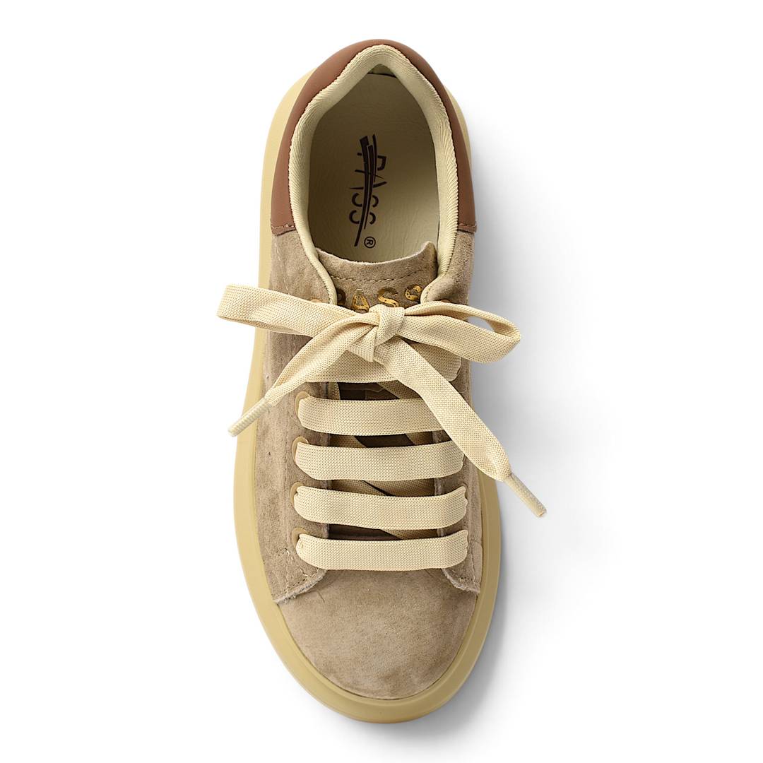 ada-shoes.ro Pass Collection beige suede sneakers with thick laces and flexible sole for women