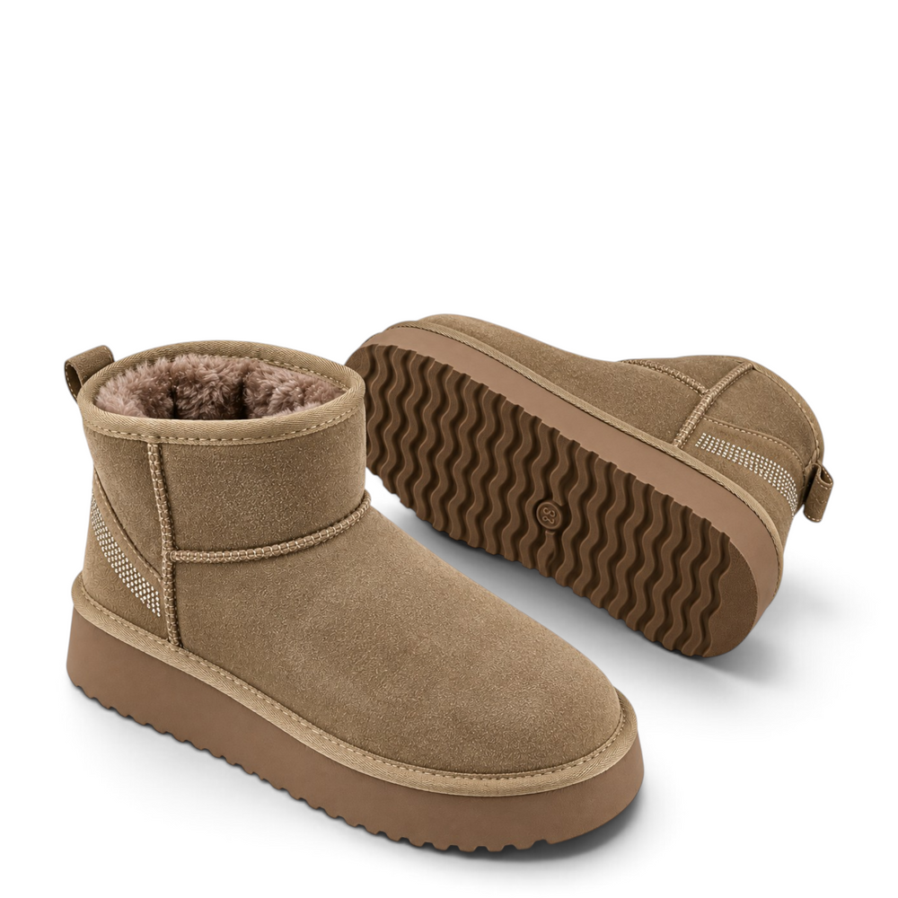 ada-shoes.ro Pass Collection beige suede winter boots with thick textile lining and slip-on sock style design