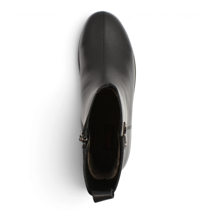 ada-shoes.ro Pass Collection black ankle boots with side zipper and butterfly detail, top-down view