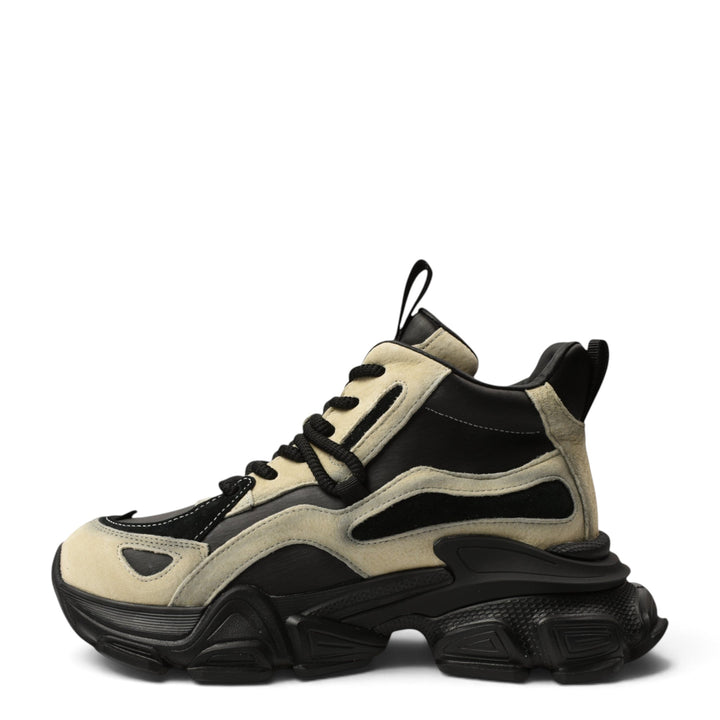 ada-shoes.ro Y5797-N chunky high-top sneakers in black and beige suede with thick rubber soles