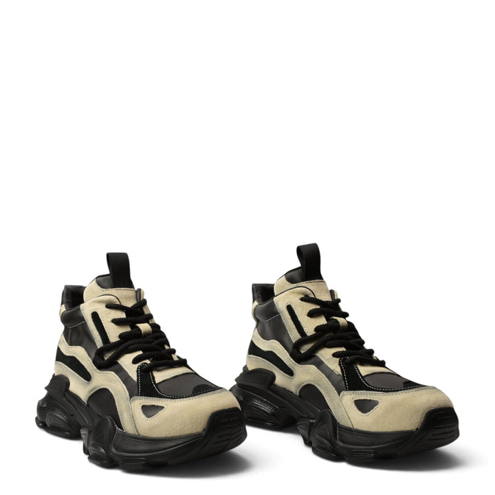 ada-shoes.ro Ghete Y5797-N chunky sneakers in black and beige suede with thick rubber soles and lace-up closure
