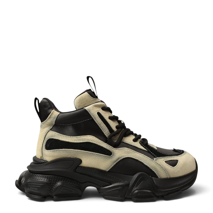 ada-shoes.ro Y5797-N high-top sneakers in black and beige suede and leather with a chunky platform sole