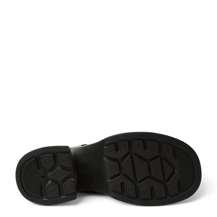 Black rubber sole of ada-shoes.ro casual suede boots with a 7 cm heel and textured tread pattern