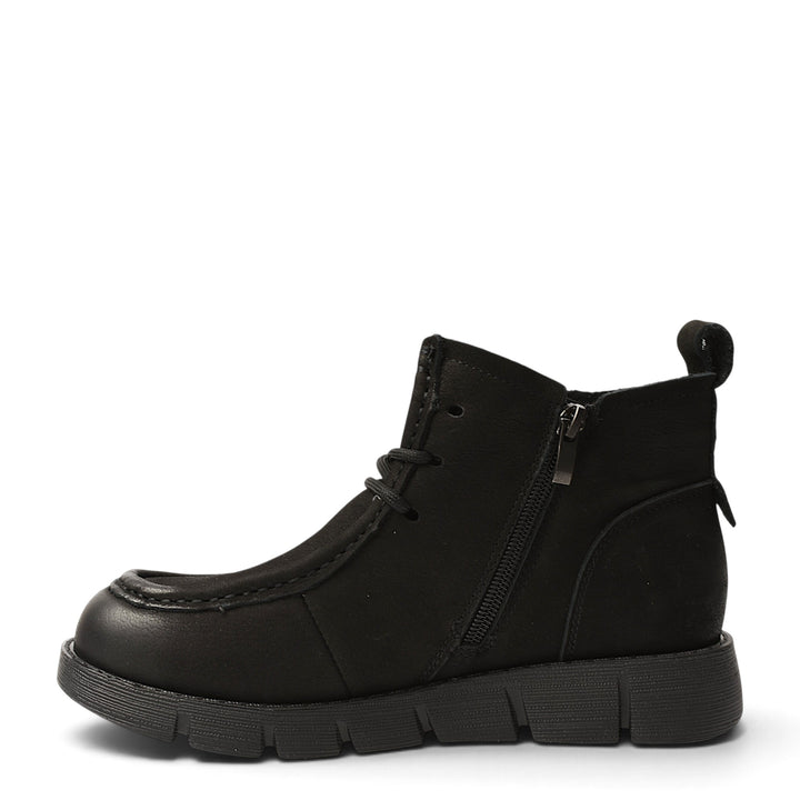ada-shoes.ro Formazione black casual ankle boots with side zipper, lace-up closure, and flexible 3cm rubber sole.